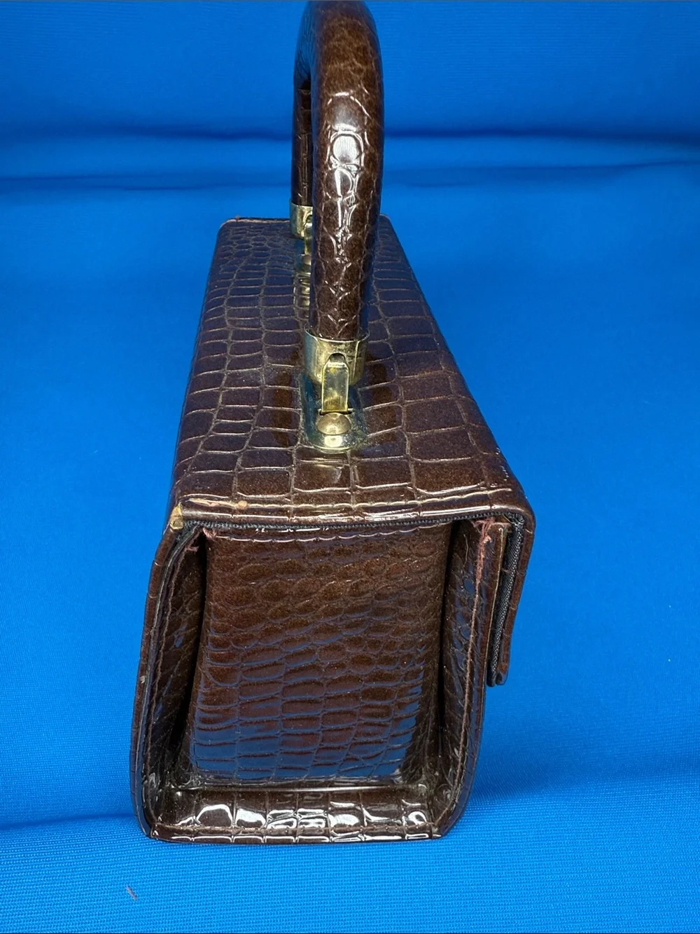 VINTAGE JACLYN USA CROCODILE ALLIGATOR TYPE TOP HANDLE BOX HANDBAG 1960'S 1970'S